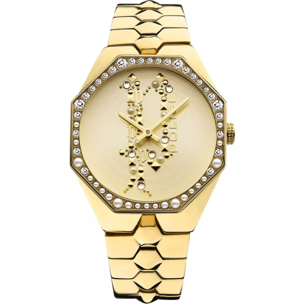 Jam Tangan Wanita Police Montaria Gold Dial Gold Stainless Steel Strap PEWLG2109602 Original