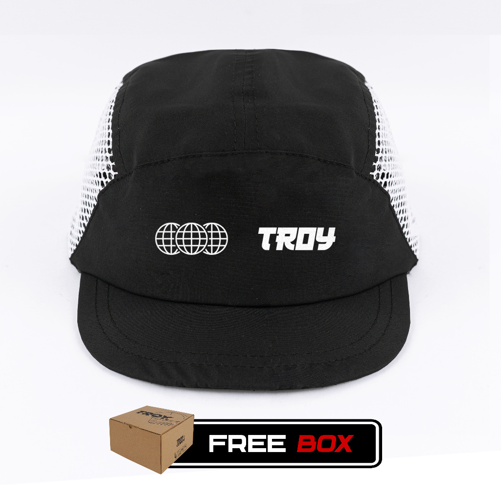 [Free Box] Troy Company Active Cap Cycling Cap Black White Triworld - Topi Outdoor Topi Lari Topi Sepeda Hitam Putih ACD 3466