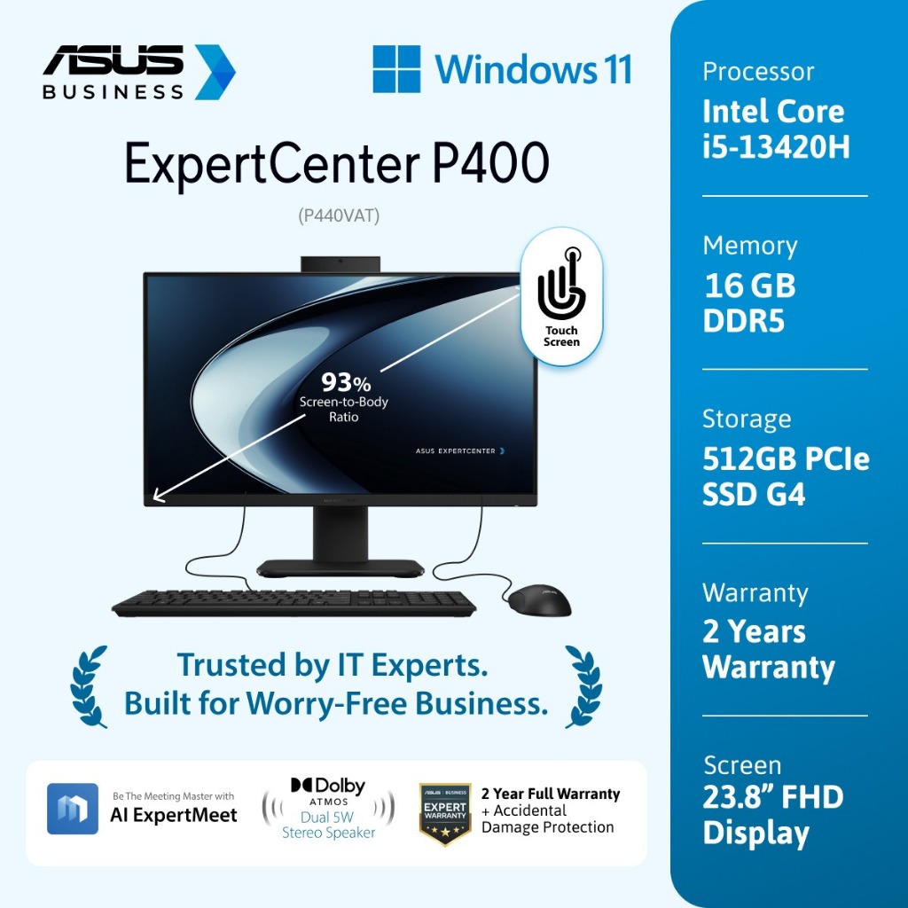 Asus P400 PC AIO P440VAT-B5151WS [i5-13420H|TouchScreen|RAM 16GB|SSD 512GB|Win11|OHS24+365|Black]