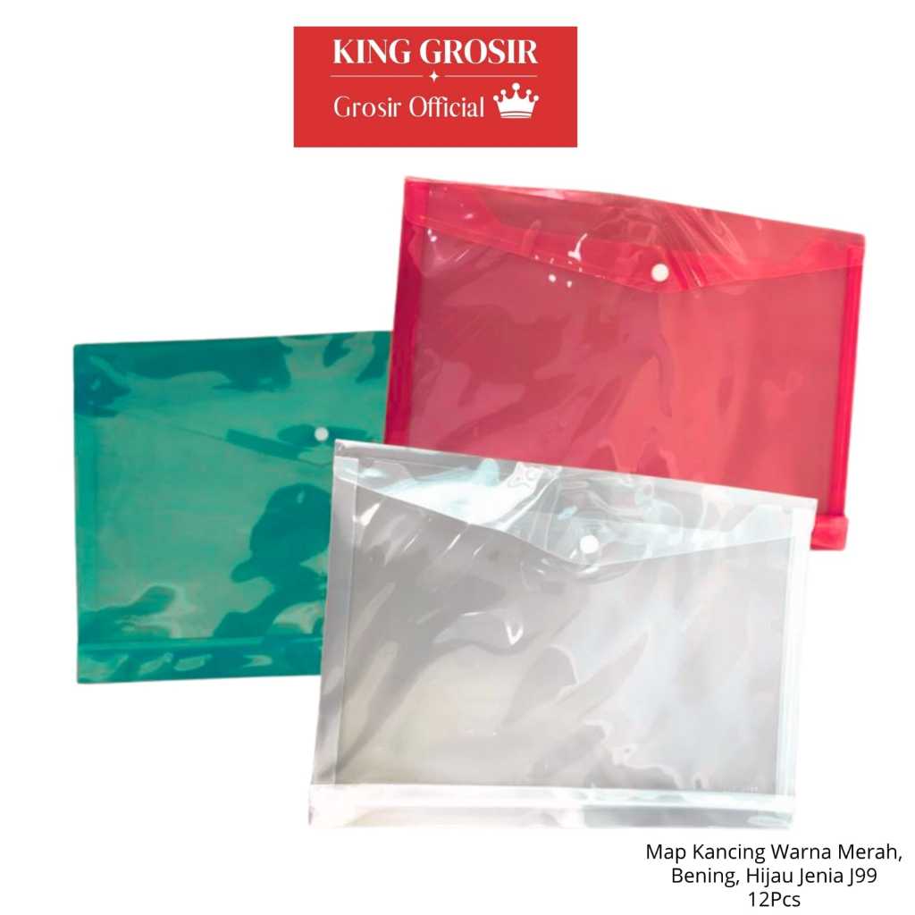 KING GROSIR (12 pcs) Map plastik folio , Map kancing polos punggung jenia