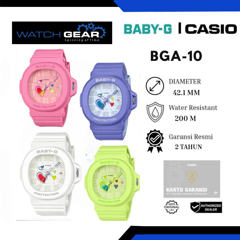 Casio Jam Tangan Wanita Baby-G BGA-10 Original Analog 3 Tangan Tahan Air 100M Garansi Resmi Diameter