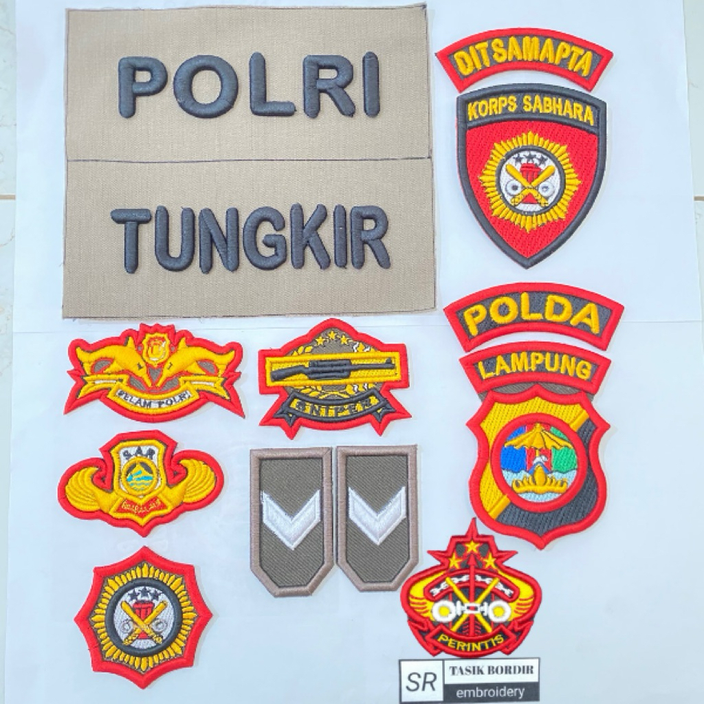 ATRIBUT POLRI SATU SET BORDIR TIMBUL