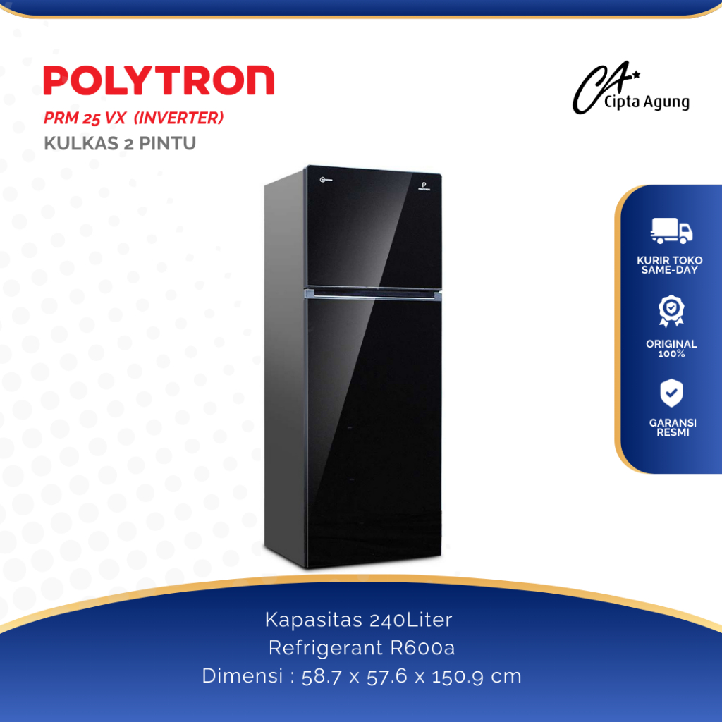 POLYTRON KULKAS 2 PINTU BELLEZA JUMBO INVERTER 240 240L LITER INVERTER PRW 25VX PRW-25VX PRW 25 VX P