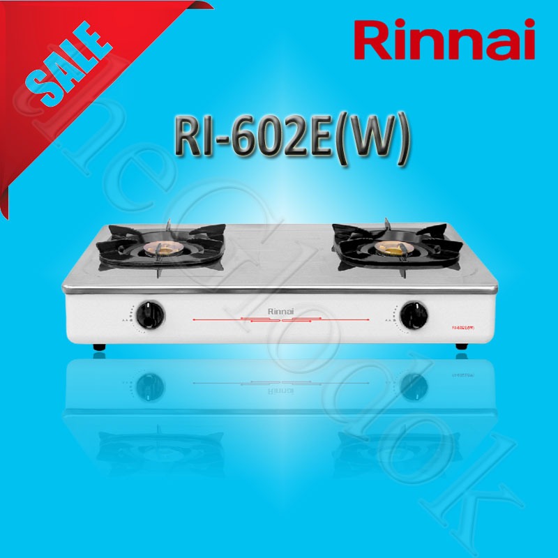 Rinnai RI-602E W Kompor Gas 2 Tungku RI602EW stainless 602EW 602 e ew rinai white putih Api Ekonomis
