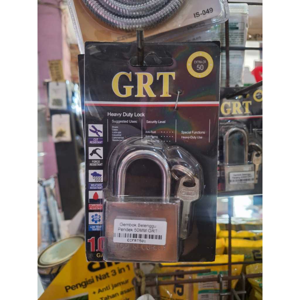 Gembok GRT 50 mm Belenggu Pendek – Kunci Gembok Pintu Pagar Rumah Kuat dan Kokoh