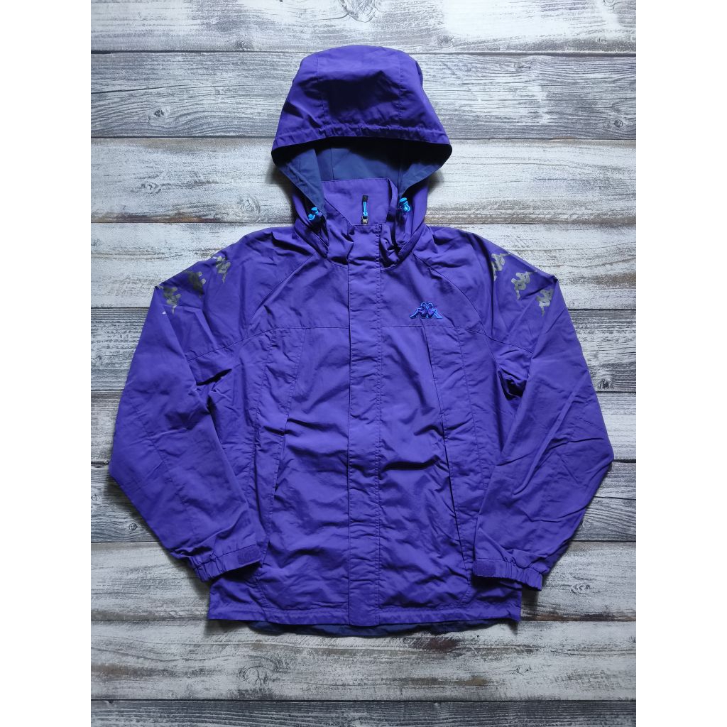 Jaket kappa outdoor windbreaker hoodie motoran hangout unisex ungu branded