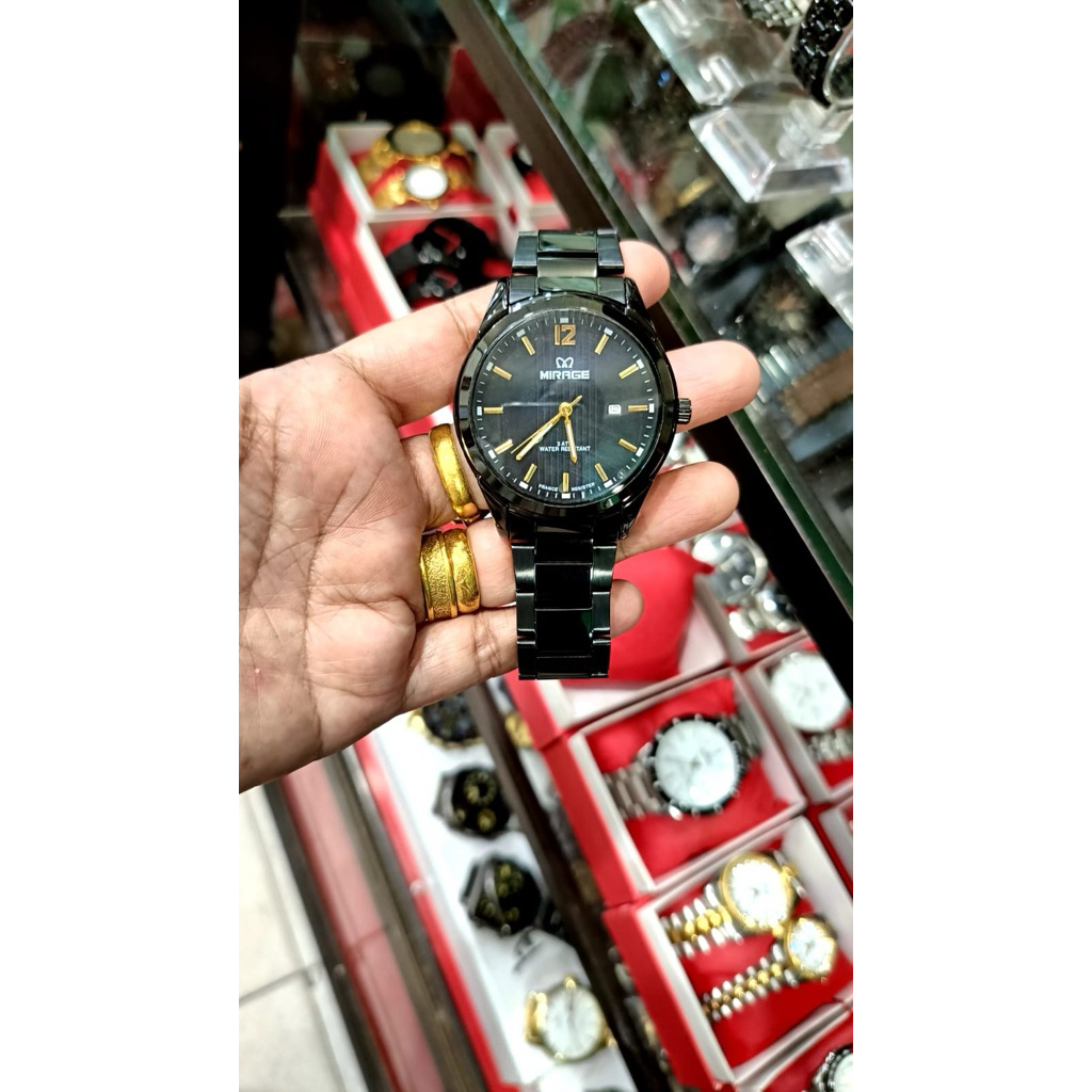 Jam Tangan Mirage Black Kaca Cembung Tanggal Aktif Original