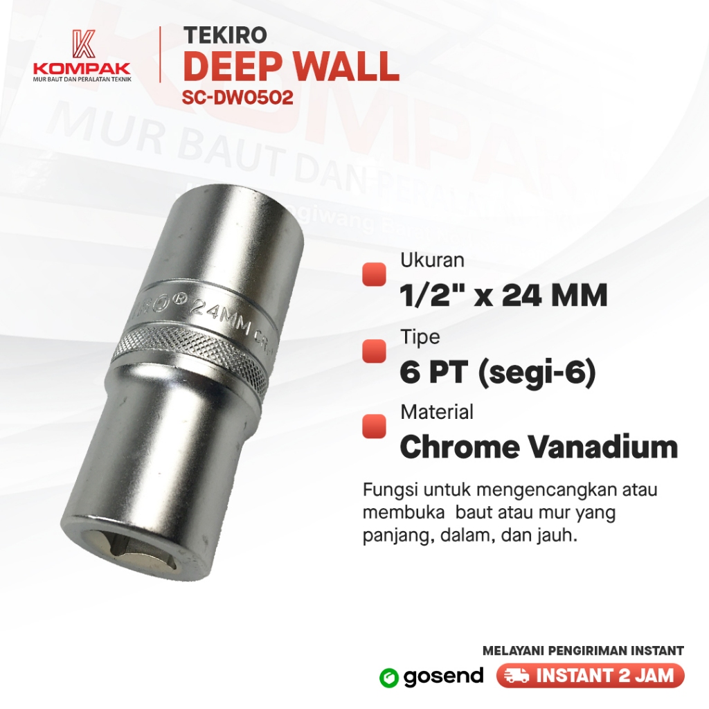 MATA SOCK PANJANG 24mm TEKIRO kunci sok shock 6pt 24 mm