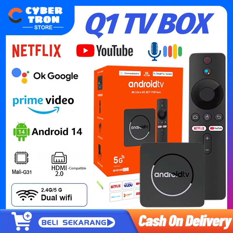 Q1 Android Tv Box Android 14.0 OS Ram 4gb Rom 64gb WiFi 5G/2.4G Bluetooth Smart Tv Box 8K Ultra HD N