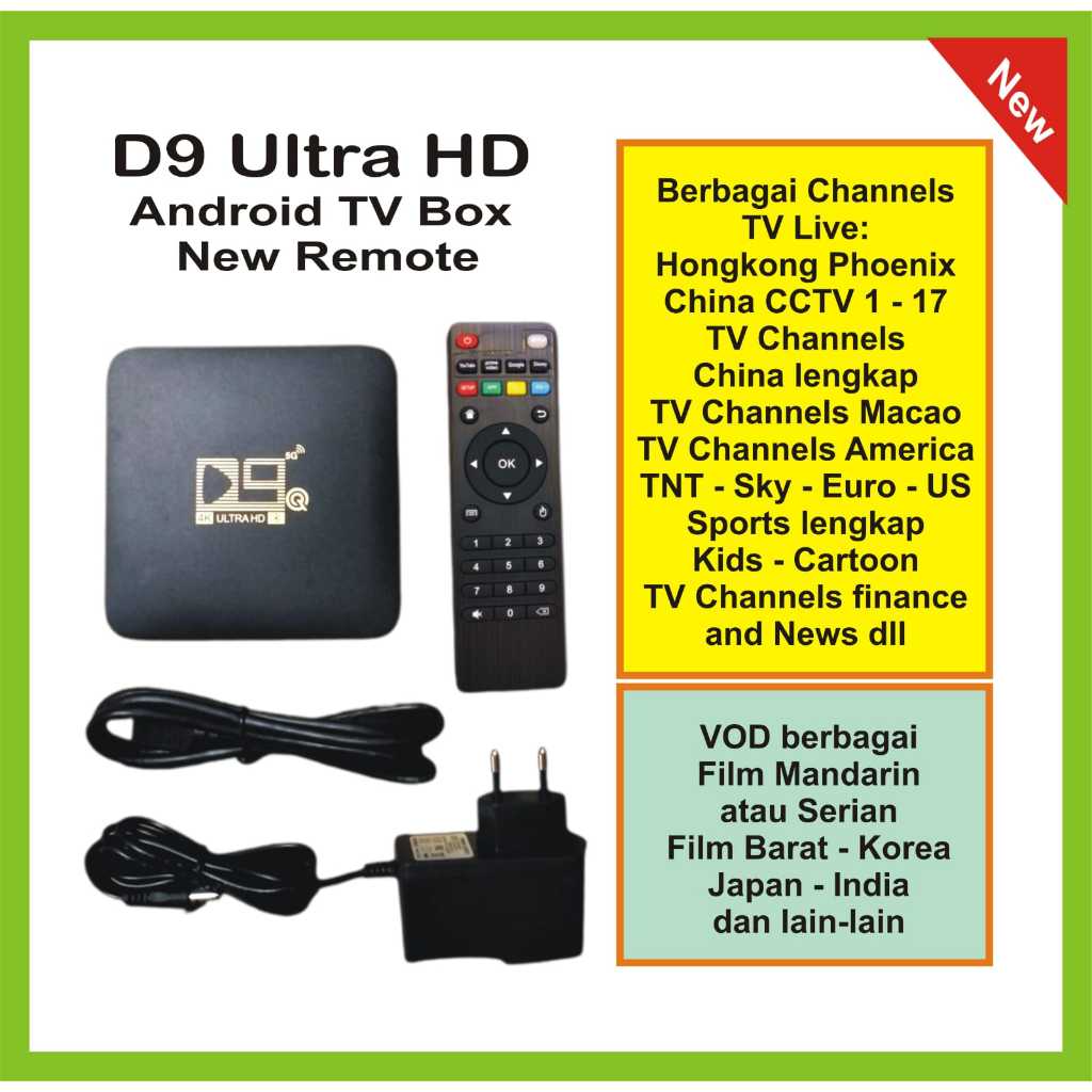 TV BOX D9 UHD Chanel Luar Negeri - Android TV Box - Full TV Channel 4K