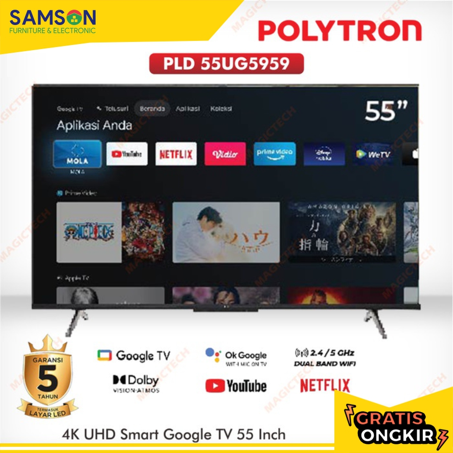 TV LED POLYTRON 55 INCH / 55" PLD 55UG5959 4K UHD Smart Google TV