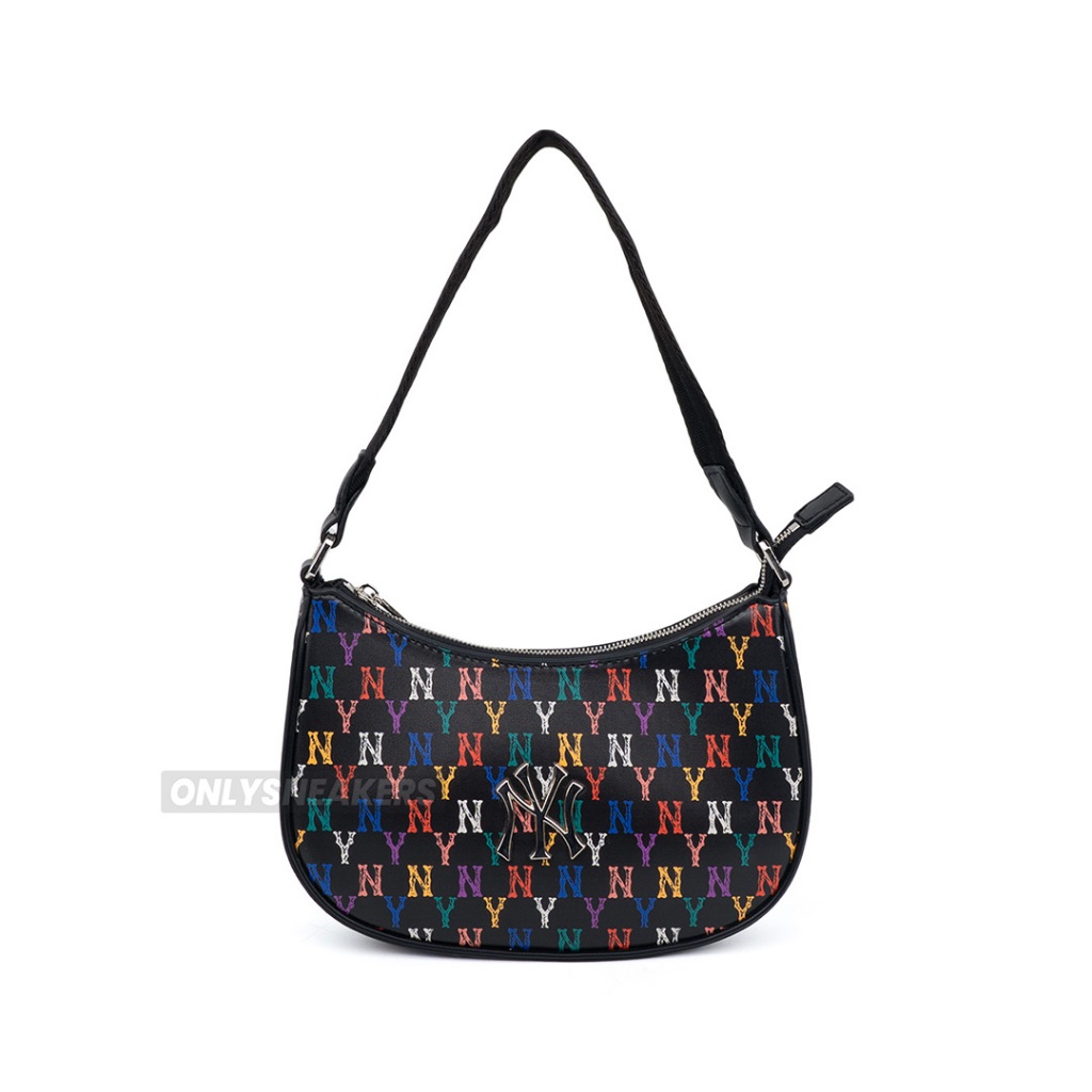 MLB NEW YORK YANKEES MONOGRAM RAINBOW HOBO BAG BLACK