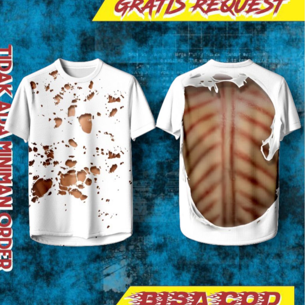 Kaos FullPrint Motif Unik Kaos Robek Kerokan Terbaru | Kaos AOP Motif Kaos Robek Kerokan Depan Belak