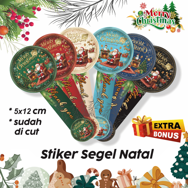 Stiker Label Segel Natal _ Stiker Merry Christmas _Stiker Label Toples Kue_Stiker Segel Natal Custom