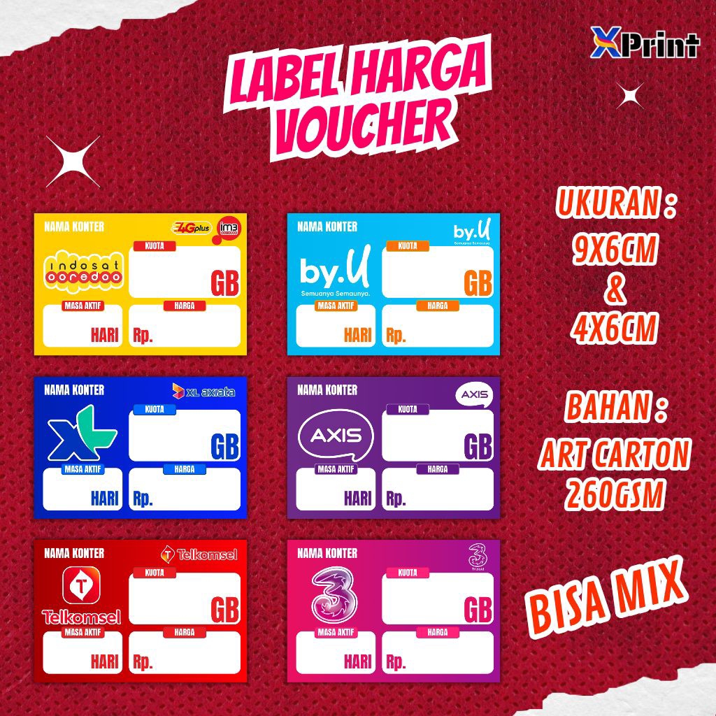 Label harga voucher display konter