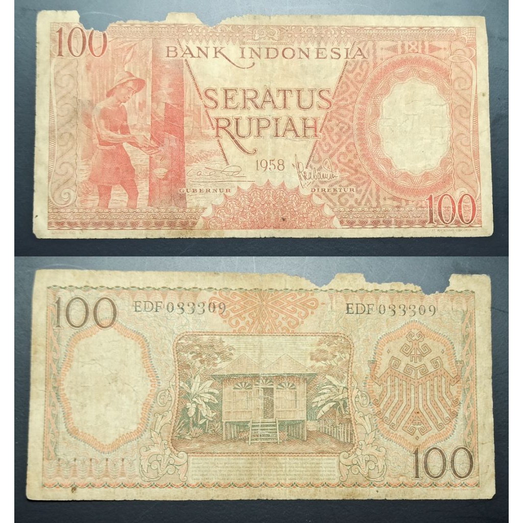 uang kuno Indonesia 100 rp seri pekerja 1958 p2533
