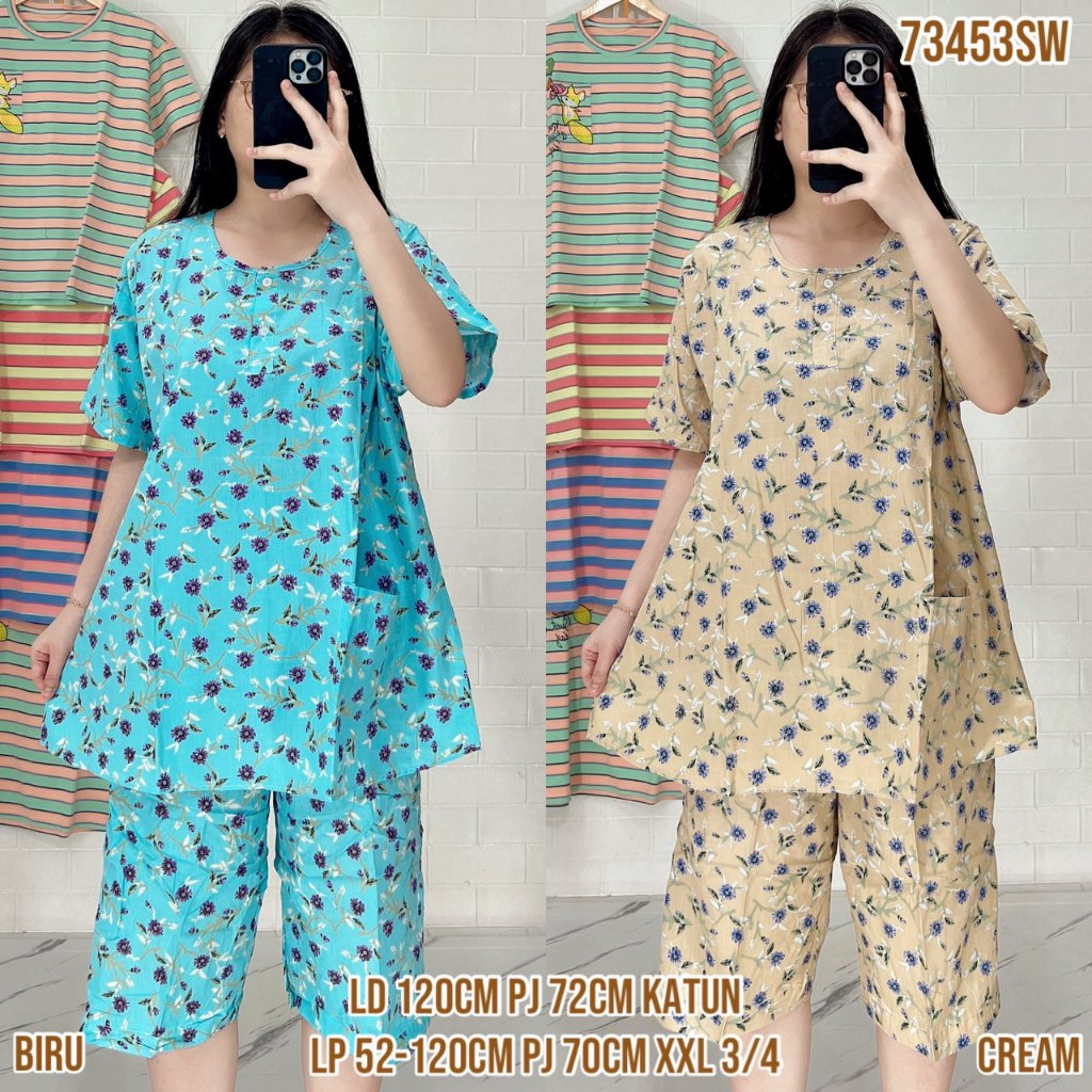 Baju Tidur Merlin BD Celana 3/4 XXL Jumbo Setelan Katun Motif karakter  - Bahan Katun Premium