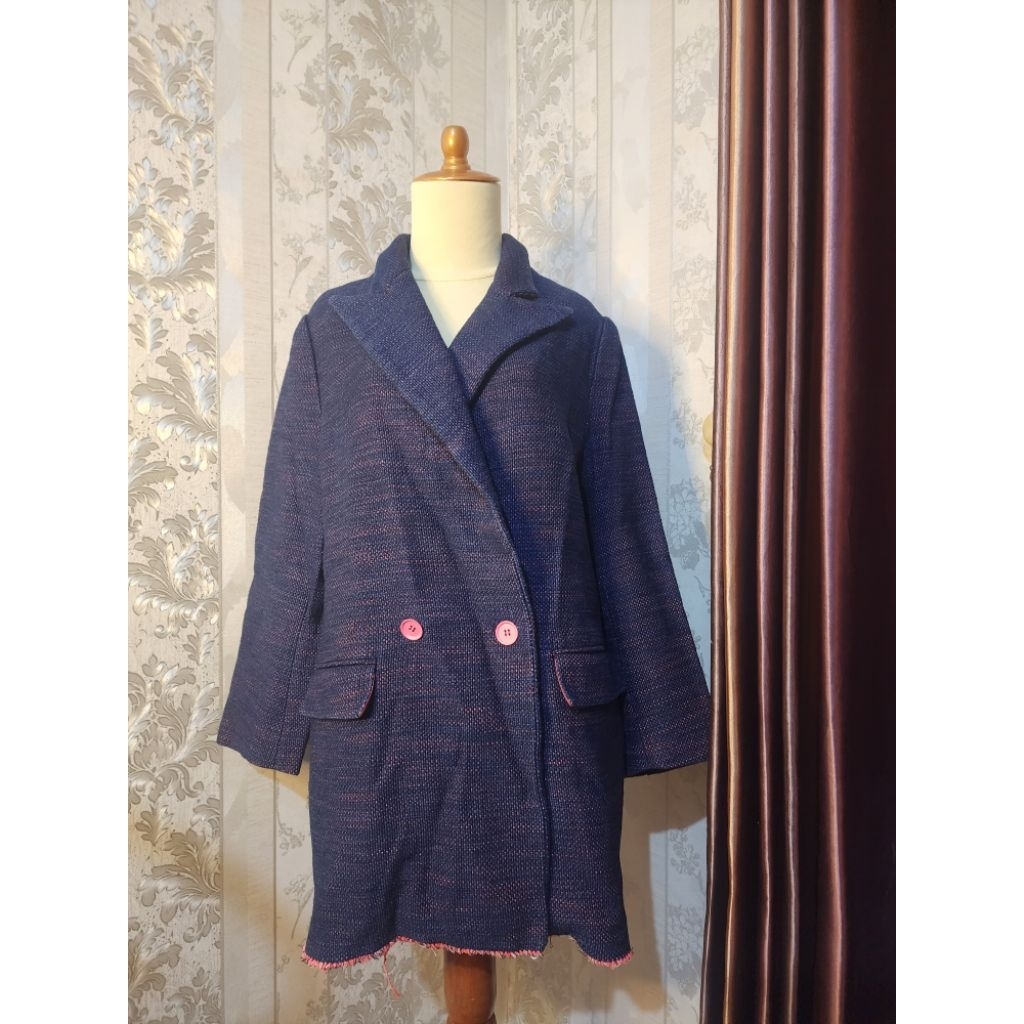 Blazer Tweed Panjang Biru Navy Ungu Pink