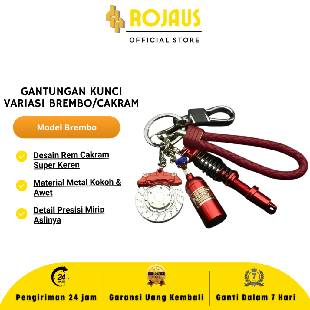 Rojaus  Gantungan Kunci Mobil Motor Unik Onderdil Model Brembo Logam Peredam Kejut Rem Cakram Brake 