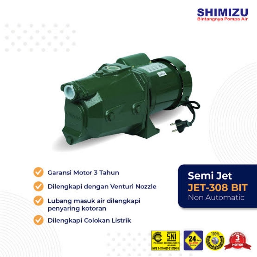 SHIMIZU Semi Jet Pump JET-308BIT Pompa Air Semi Jet 300watt JET 308BIT - Garansi