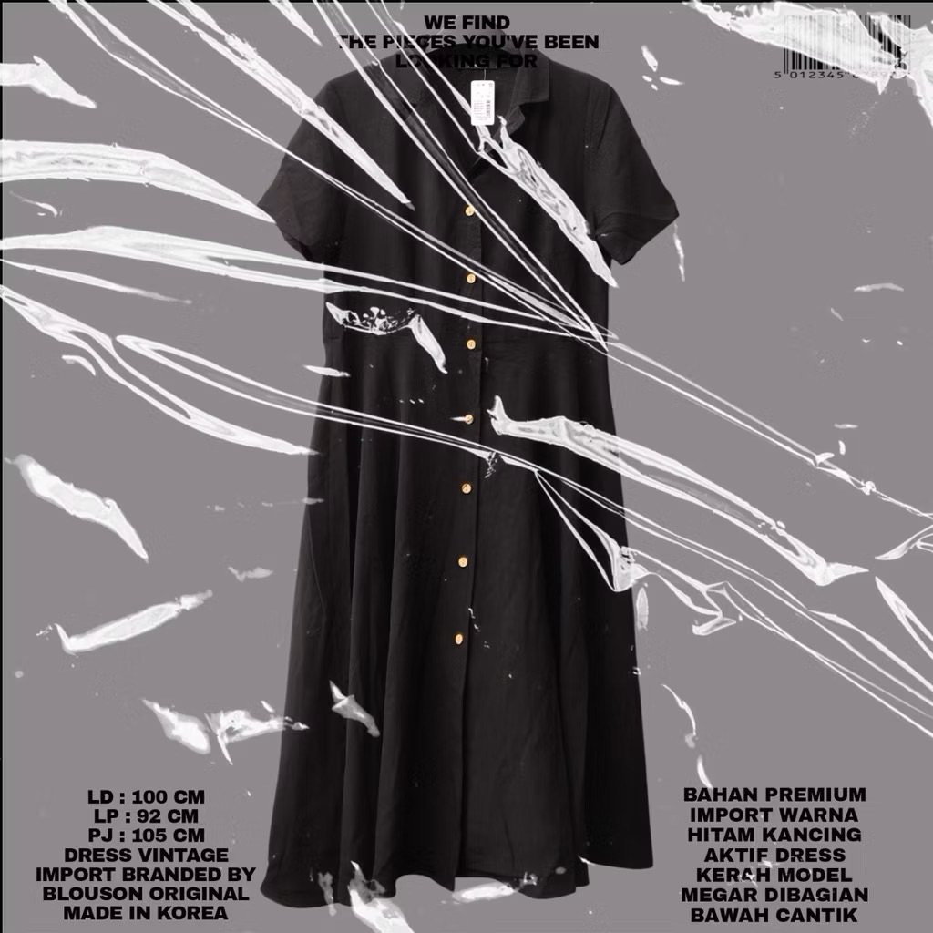 BLOUSON KOREAN DRESS PREMIUM/BLACK DRESS FULL KANCING KOREAN LOOK/BLACK DRESS MEGAR ALINE DRESS BERK