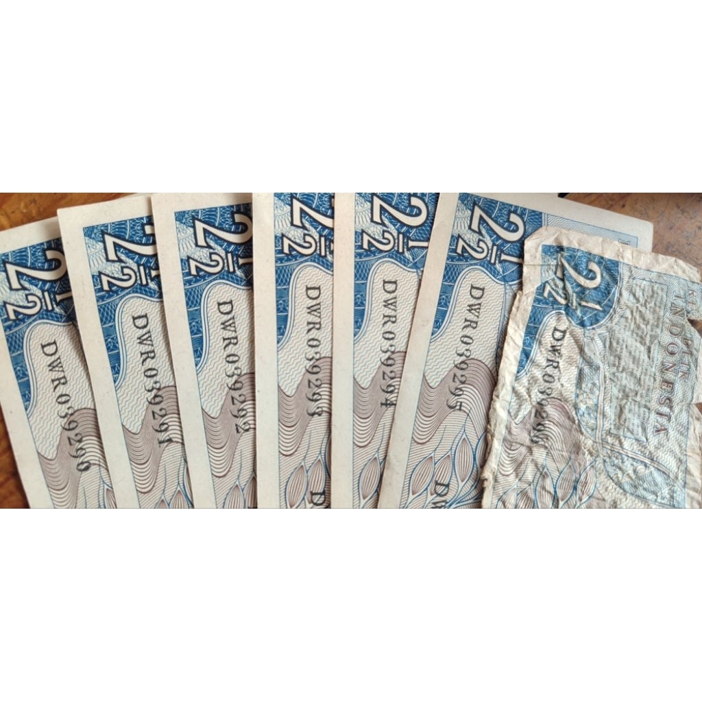 7 lbr no seri urut uang kertas 2½rupiah 1961