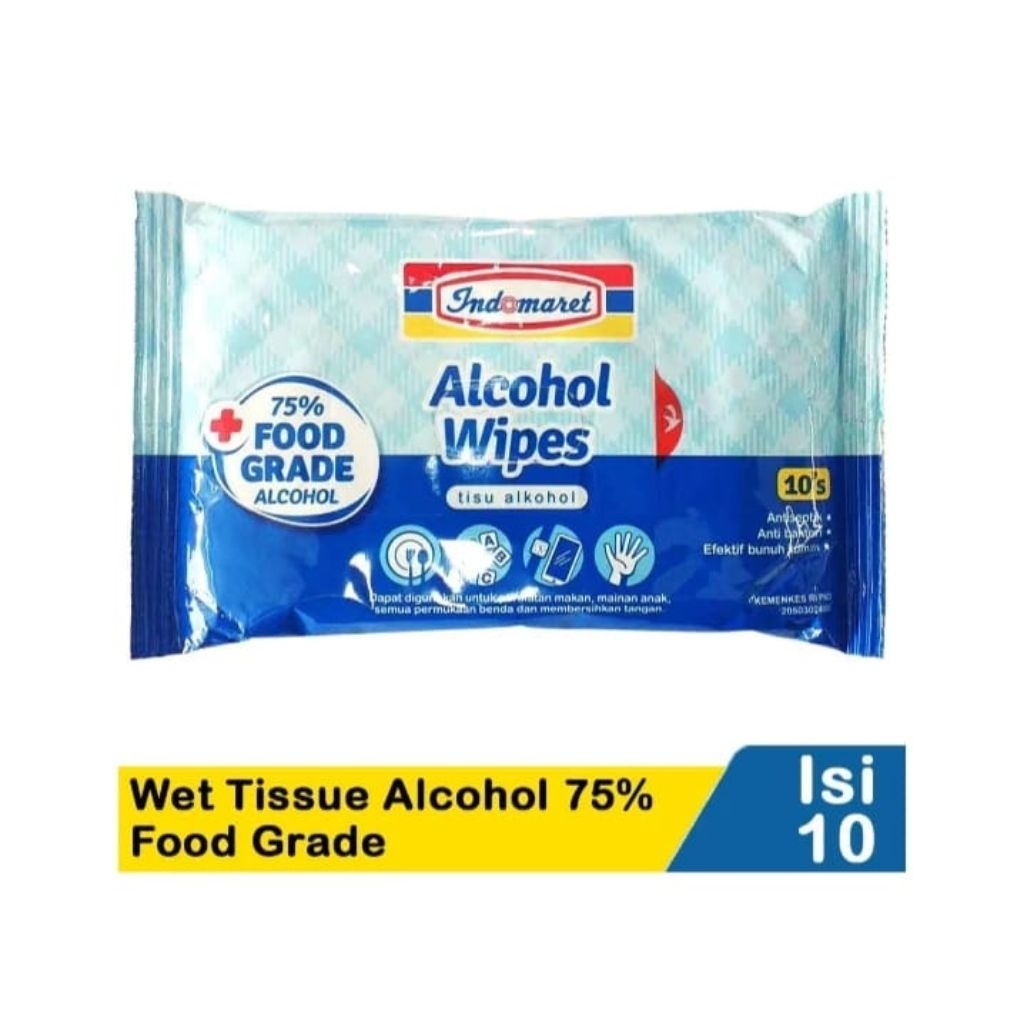 Indomaret tisu basah Wet Tissue Alcohol 75% Food Grade 10'S / non alkohol 10"S