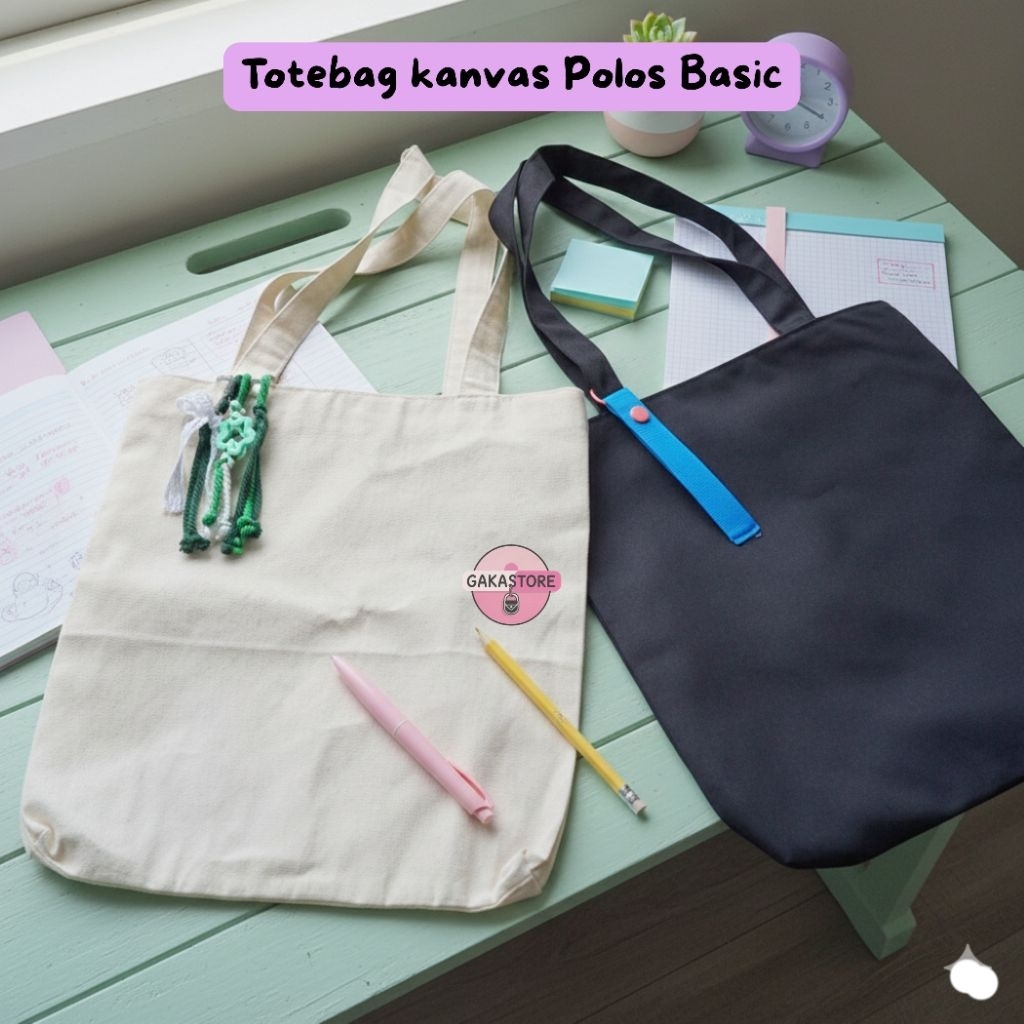 TOTEBAG KANVAS POLOS HITAM PUTIH - TAS TOTEBAG CEWEK COWOK POLOS