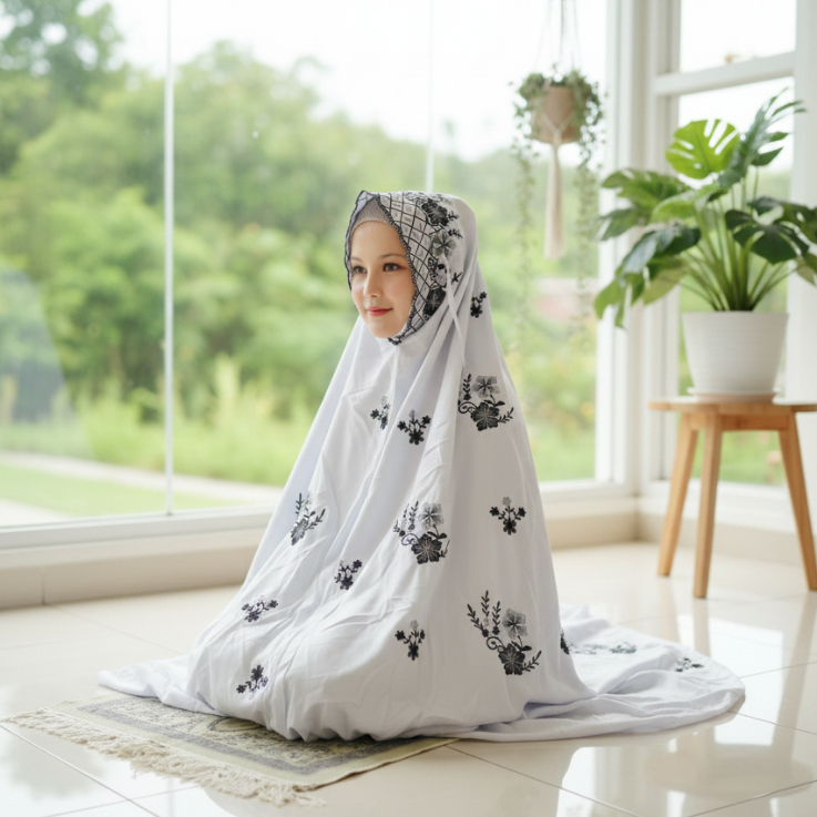 Mukena terusan mukenah langsungan polino katun putih RUKUH santri