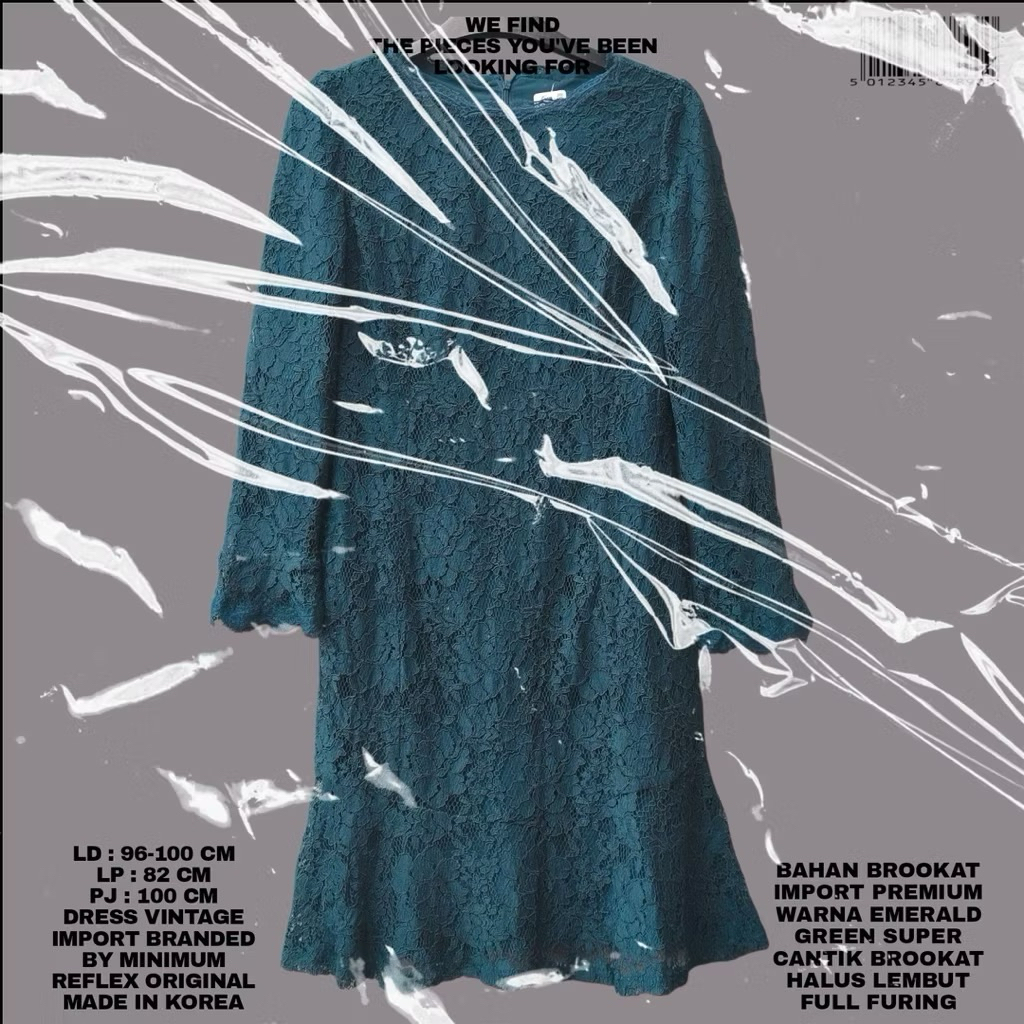 MINIMUM REFLEX DRESS BROOKAT KOREAN/GREEN EMERALD BROOKAT BRUKAT DRESS PREMIUM HALUS LEMBUT KOREAN S