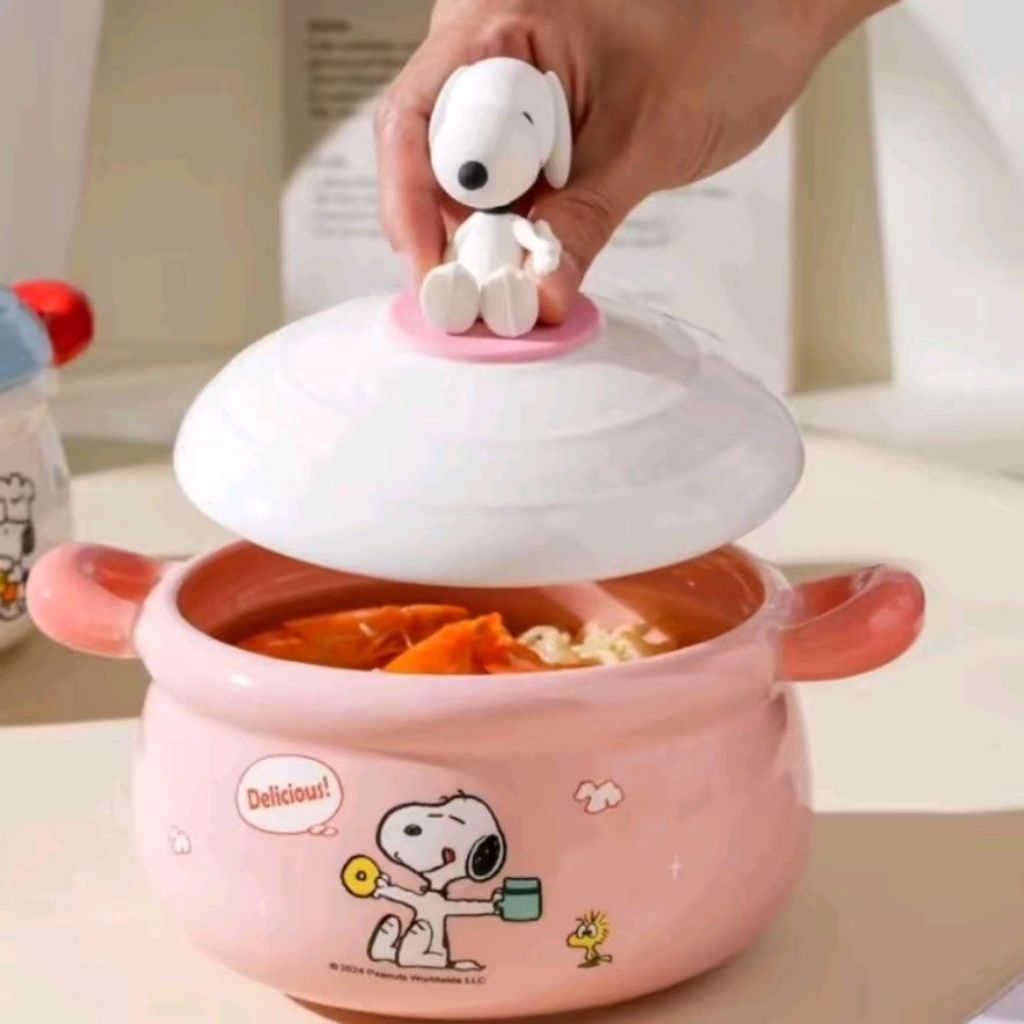 Snoopy Mangkuk Sayur Peanuts 600ml Keramik Tebal Panci Saji Ceramic Bowl Ori Snoopy Kapasitas 600ml 