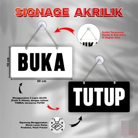 SIGNAGE AKRILIK BUKA TUTUP - PAPAN TEMPEL KACA BUKA TUTUP  PINTU TOKO - BUKA TUTUP READY STOCK