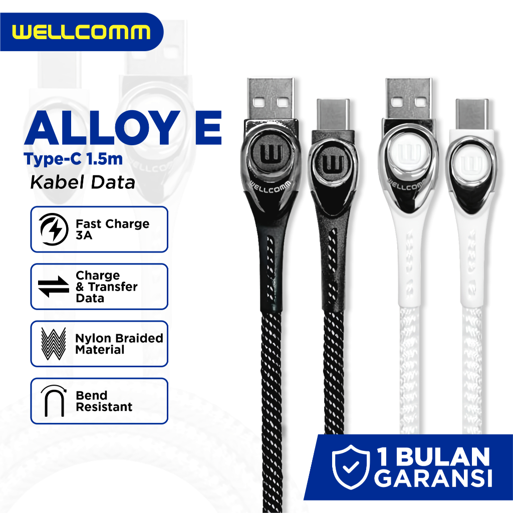 Kabel Data Alloy (e) Type C/ Alloy (C) Type C Fast Charger 3A 1.5M Wellcomm