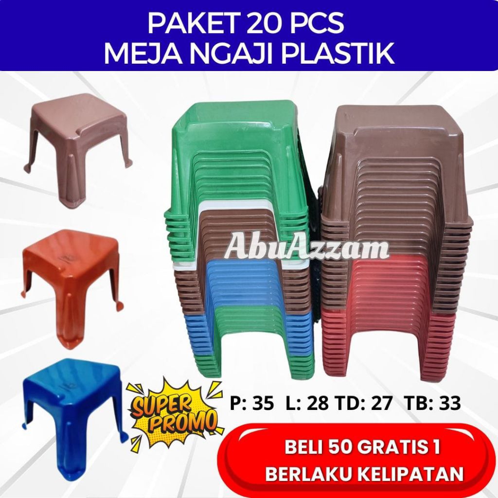 MEJA NGAJI PLASTIK BANGKU NGAJI (Paket 20 Pcs) LEKAR AL-QURAN MEJA NGAJI TPA PENGAJIAN