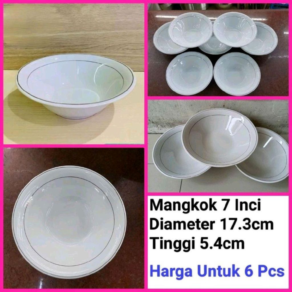 mangkok keramik mangkok soto keramik mangkok bubur mangkok PUTIH LIST EMAS ukuran 7 Inci harga 6 Pcs