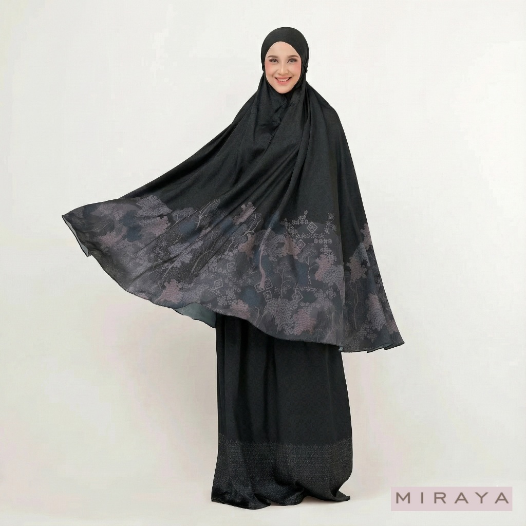 Miraya Mukena Travel Jardin Black Satin Silk