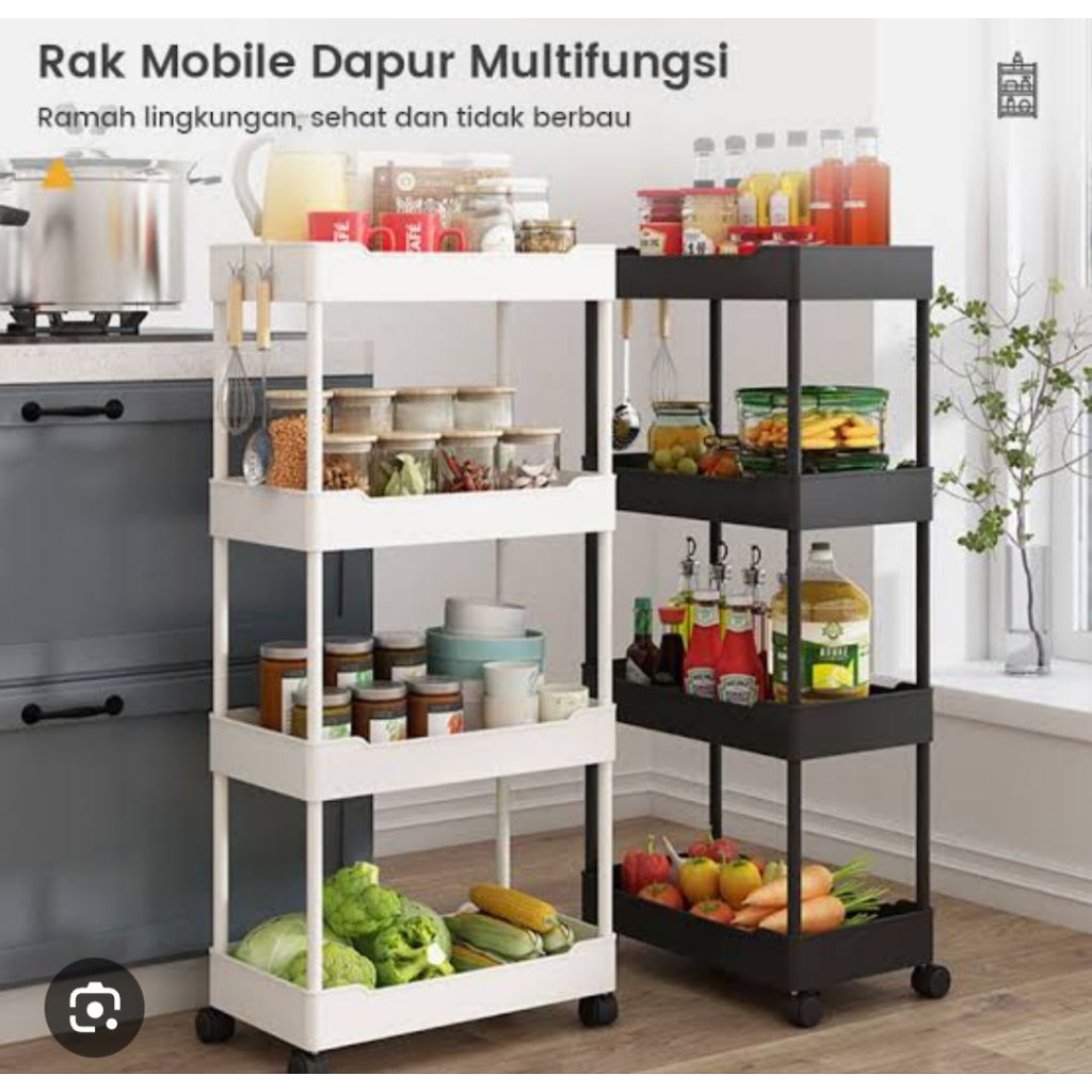 Rak Troli Plastik Serbaguna Rak Dapur 4 Susun