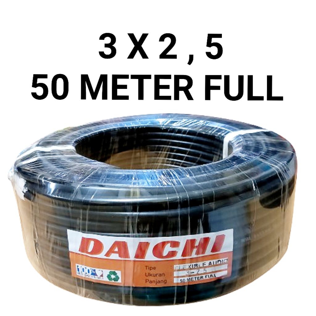 Kabel listrik DAICHI 3X2,5 50 meter full isi 3 serabut warna Hitam kabel listrik/audio