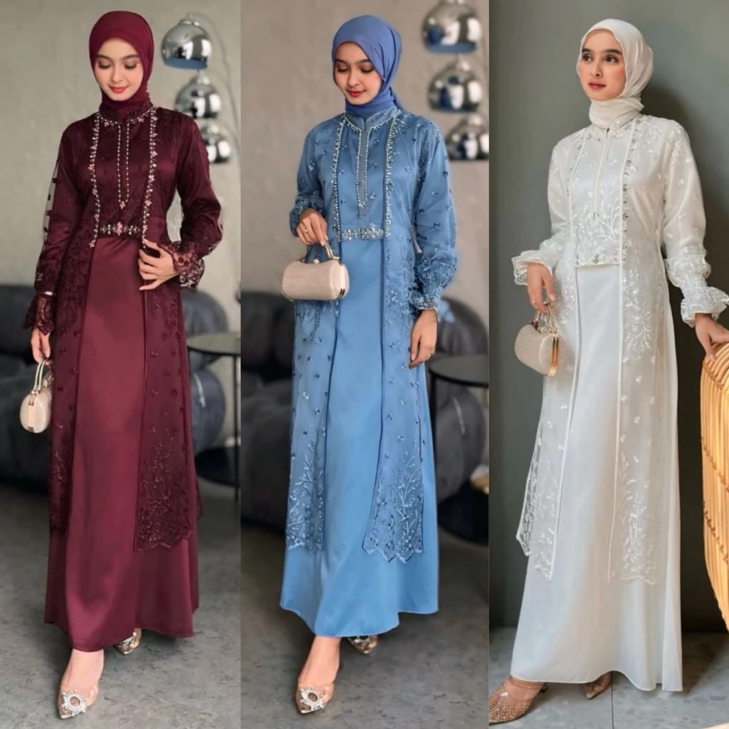 IS (ADA JUMBO) QUYNH Anisa Dress Dapat Inner + Outer/Best seller fashion muslim/Gamis