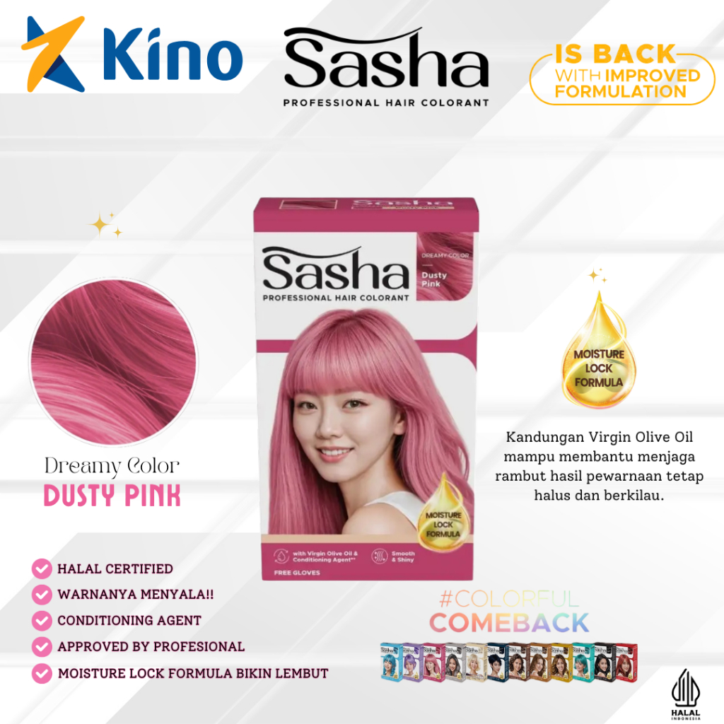 Sasha Hair Colorant Dusty Pink 25gr - Cat Rambut Pink Pastel Halal