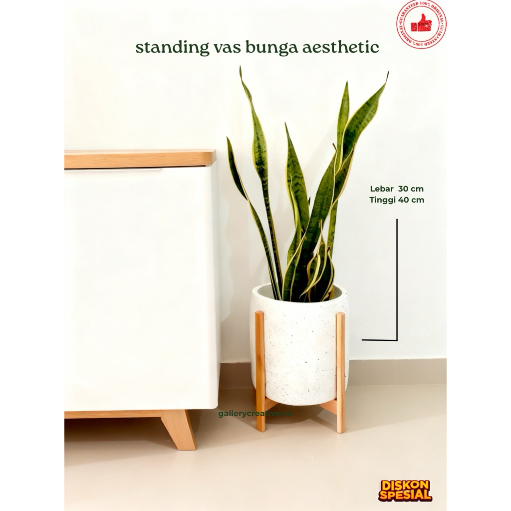 pot bunga besar - pot terakota free packing kayu - pot tanah liat 30 cm (include standing pot kayu)