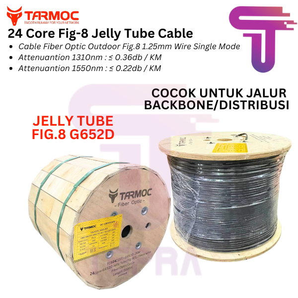 Tarmoc TCB-24C1STJ-G652D-2KM | Fiber Optic Cable G652D Fig-8 Jelly Tube 24 Core 2000m  Kabel FO 24C 