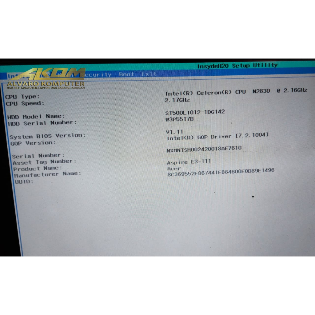 Motherboard NoteBook Acer Aspire E3-111 kode mobo DA0ZHJMB6E0