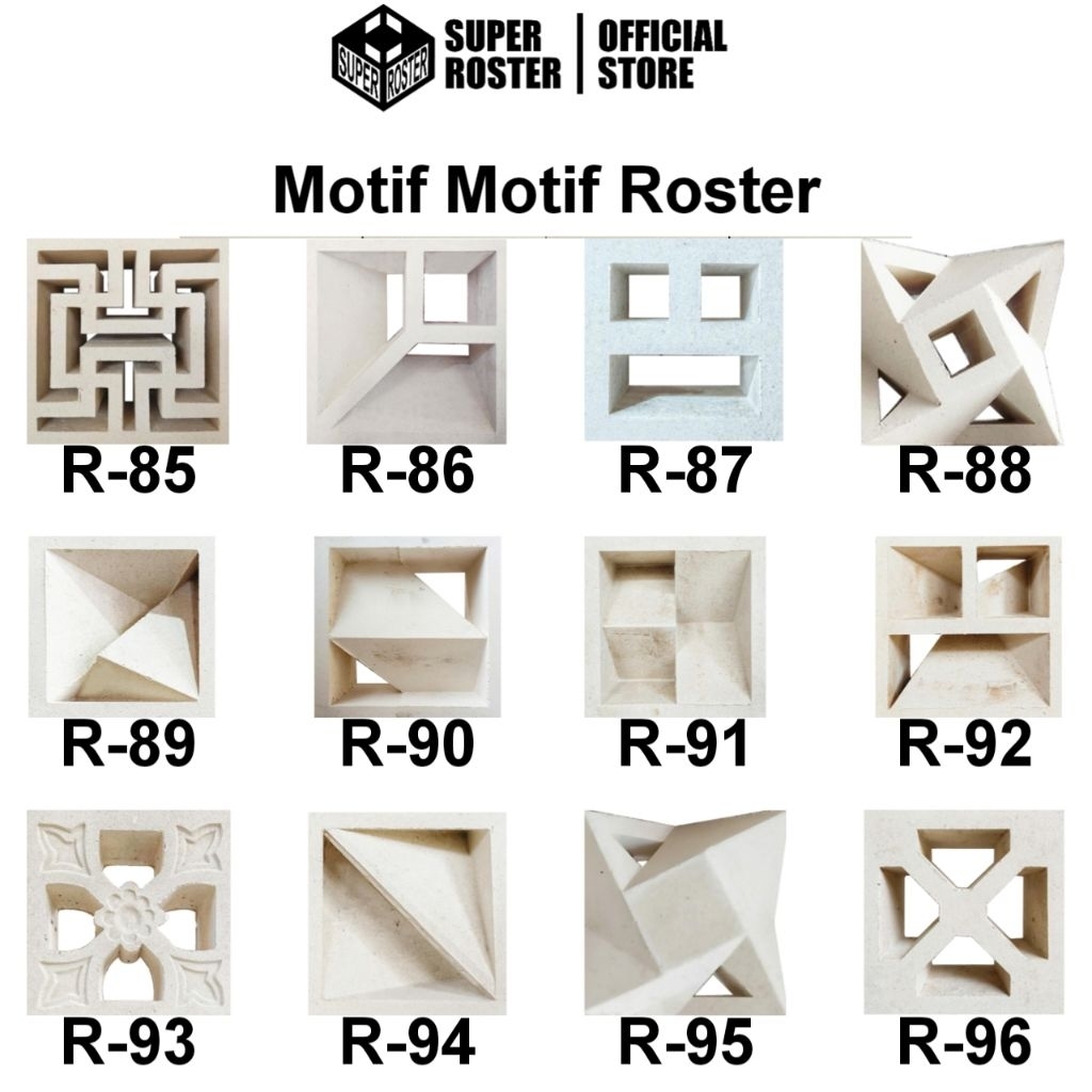 Roster Beton Lubang Angin Minimalis Ukuran 20 x 20 x 10 motif R-85 - R-96