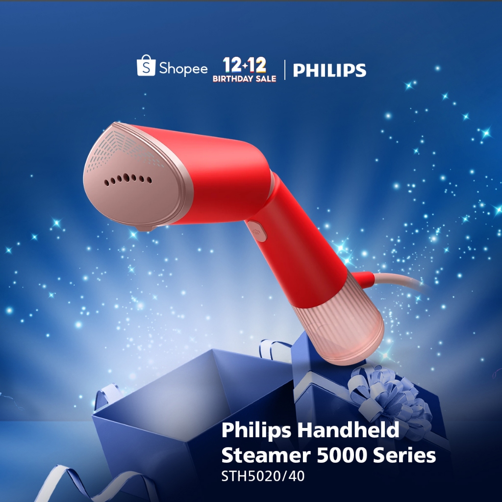 New Philips Handheld Steamer 5000 Series - STH5020/40 Merah - Setrika Uap Listrik Paling Fleksibel -