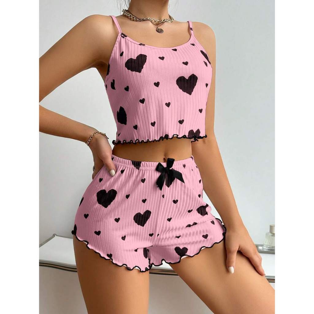 Cataleya Official Setelan Sexy Cami Lingerie Import Baju Tidur & Celana Pendek Model Satin Lace 1366