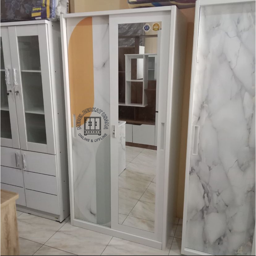 Lemari Besi Baju Pakaian 2 Pintu Sliding uk. 90 cm