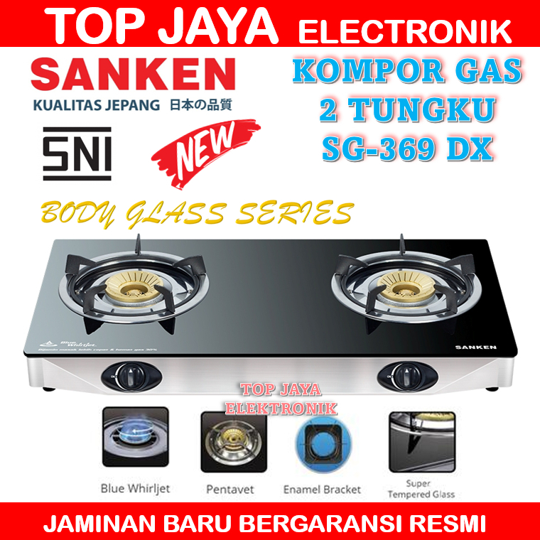 KOMPOR GAS SANKEN 2 TUNGKU SG-369DX2 KACA/SANKEN KOMPOR GAS KACA 2 TUNGKU NEW SERIES