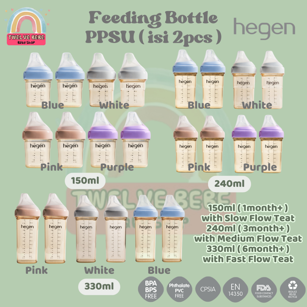 Hegen Feeding Bottle PPSU isi 2pcs 150ML 240ML 330ML / Botol Susu Bayi Baby Newborn