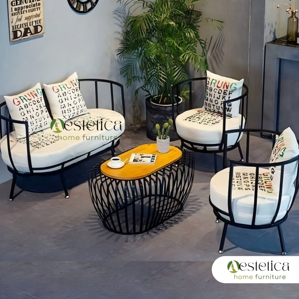 SET KURSI BESI RUANG TAMU / SET KURSI TERAS BESI / KURSI BESI By Aestetica Furniture